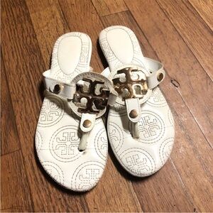 Tory Burch White Sandals with Gold Accents